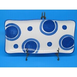 Gail Pittman 2004 Blue And White Circles And Dots 14"X6 3/4" Rectangular Tray